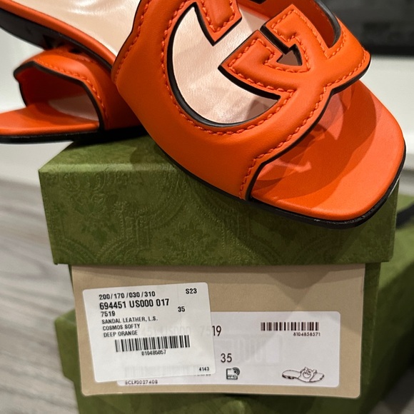 New w Box Gucci Orange Interlocking G Leather Slide Sandals - Picture 6 of 6
